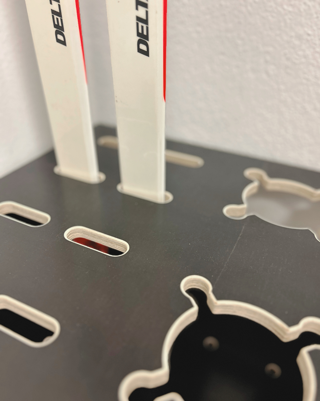 Kombinirano leseno stojalo za alpske in tekaške smuči ter palice