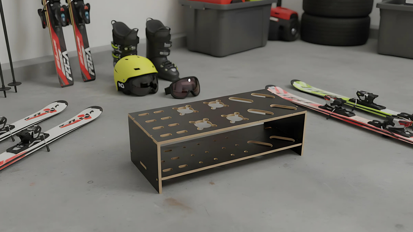 Kombinirani drveni stalak za alpske i langlauf skije te štapove