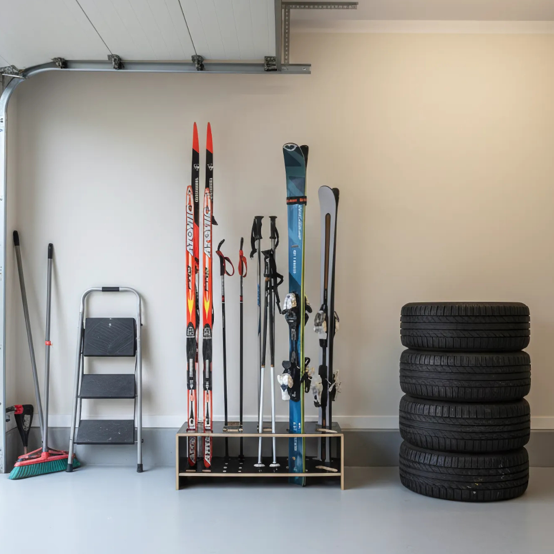 Kombinirani drveni stalak za alpske i langlauf skije te štapove