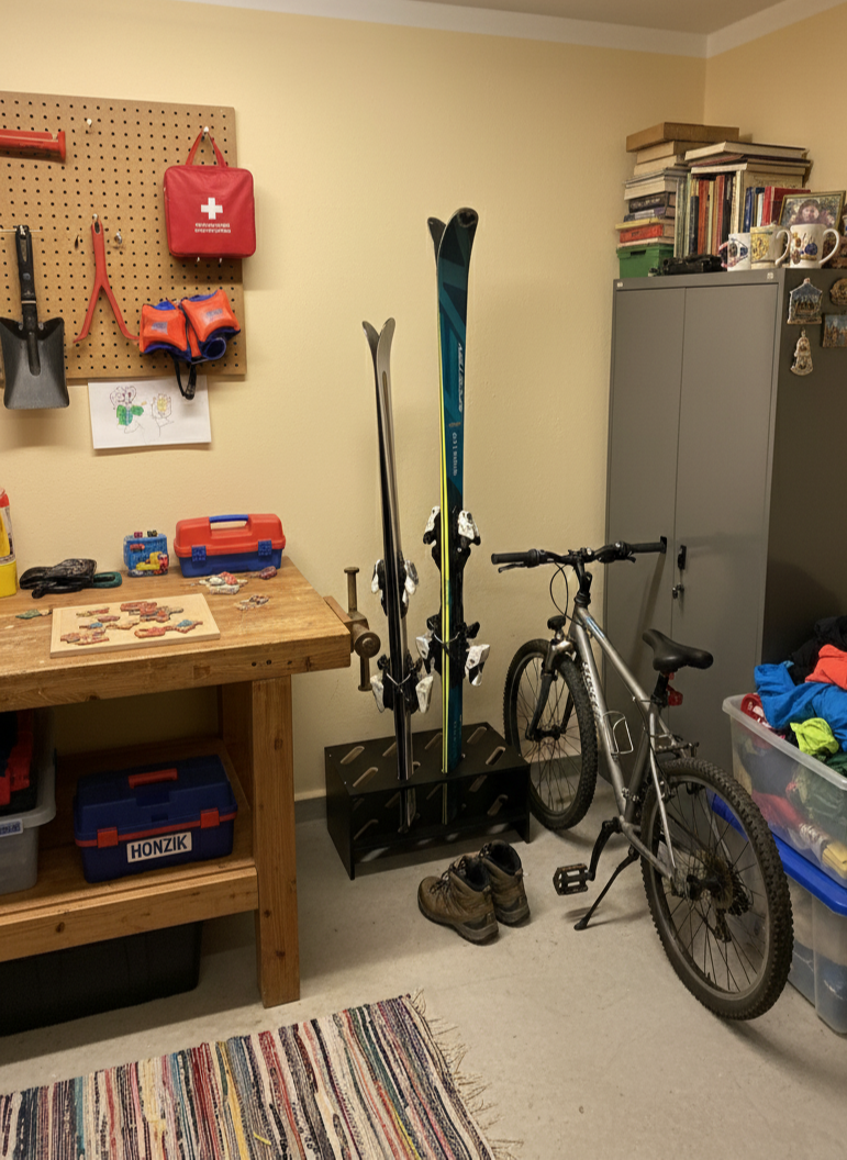 Wooden ski stand – 8 pairs, 61 × 33 cm